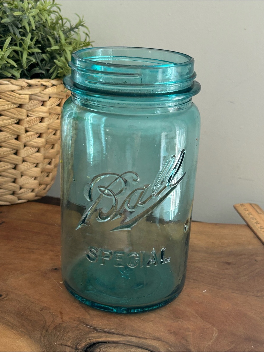 Vintage Ball Mason Jar - Aqua Blue Food Storage Glass Jar canning